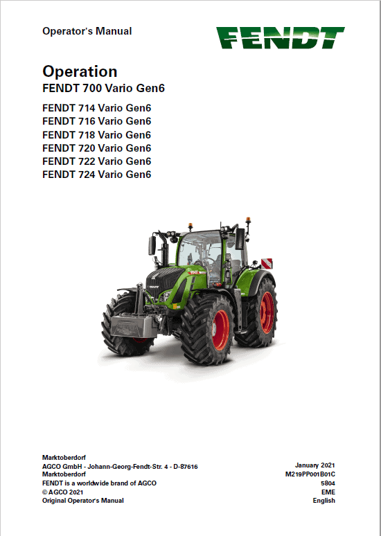Fendt 714, 716, 718, 720, 722, 724 Vario Gen6 Tractors Workshop Repair Manual