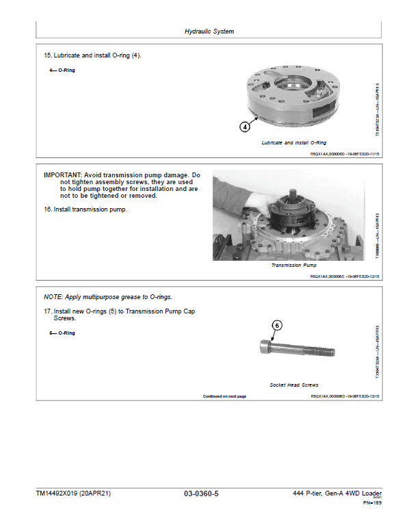 John Deere 444 P-Tier, Gen-A 4WD Loader Repair Technical Manual (S.N L_10283 – ) Workshop Guide