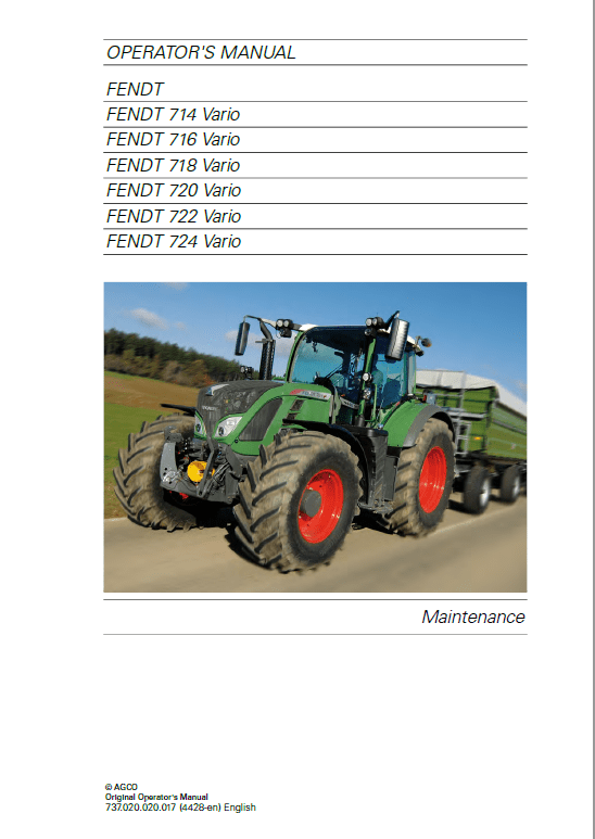 Fendt 714, 716, 718, 720, 722, 724 Vario Scr (3b) Tractors Workshop Repair Manual Workshop Guide