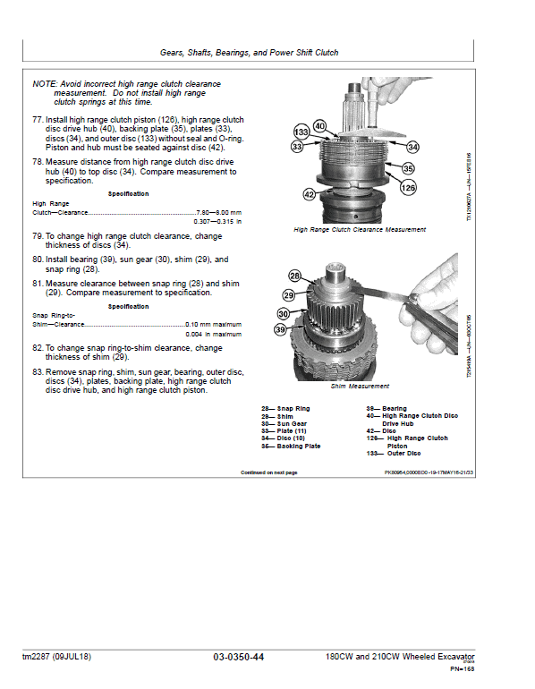 John Deere 180CW, 210CW Wheeled Excavator Repair Technical Manual Workshop Guide