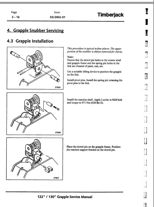 Timberjack 122, 130 Grapple Service Repair Manual Workshop Guide
