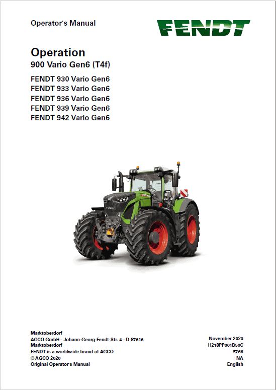 Fendt 930, 933, 936, 939, 942 Vario Gen6 Tractors Workshop Repair Manual Workshop Guide