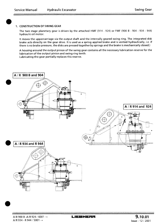 Liebherr R900B, R904, R914, R924, R934, R944 Litronic Excavator Service Manual