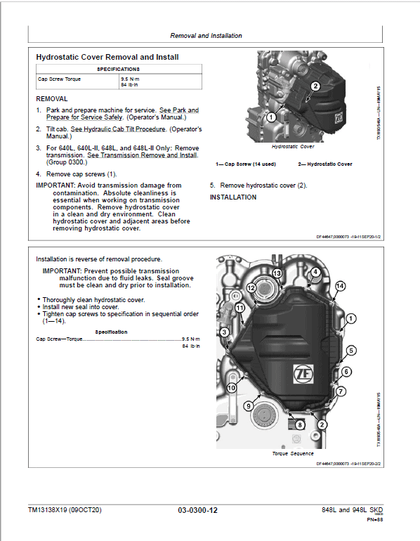 John Deere 848L, 948L Skidder Repair Technical Manual (S.N F666893 – F690813) Workshop Guide