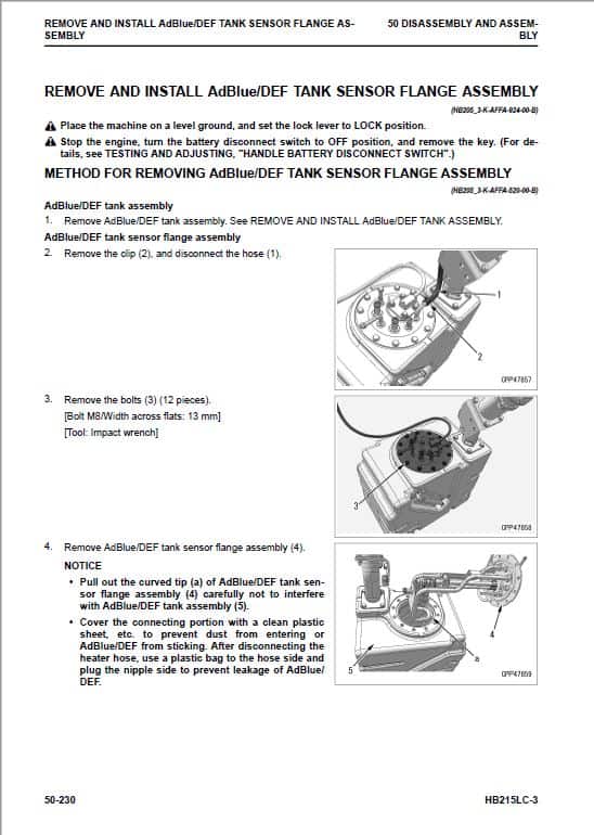 Komatsu HB215LC-3 Excavator Repair Service Manual Workshop Guide