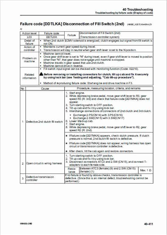 Komatsu HM400-3M0 Dump Truck Service Manual Workshop Guide