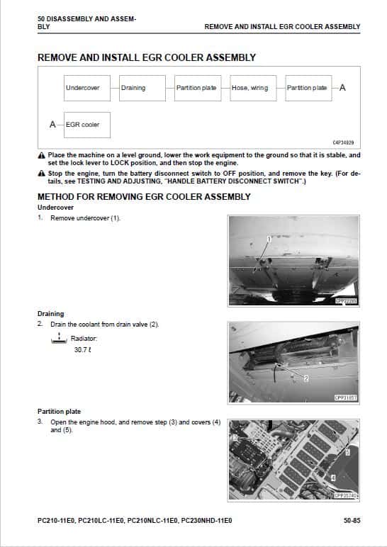 Komatsu PC210-11E0, PC210LC-11E0, PC210NLC-11E0, PC230NHD-11E0 Excavator Repair Manual Workshop Guide
