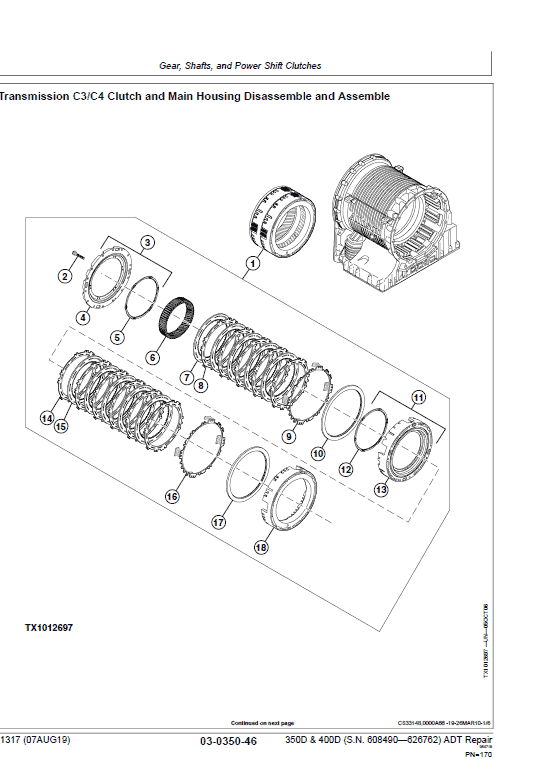 John Deere 350D, 400D Articulated Dump Truck Repair Manual (S.N 608490 – 626762) Workshop Guide