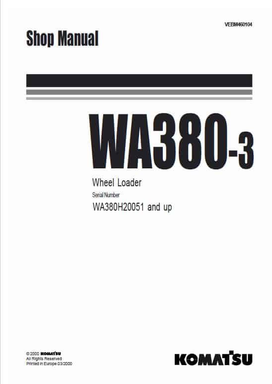 Komatsu WA380-3 Wheel Loader Service Manual Workshop Guide