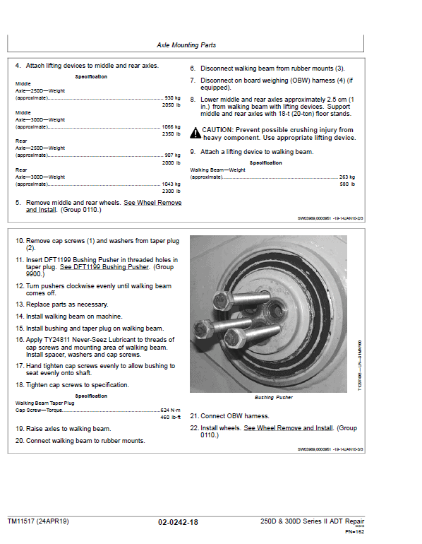 John Deere 250D, 300D Series 2 Dump Truck Technical Manual (S.N. 626761 – 642000) Workshop Guide