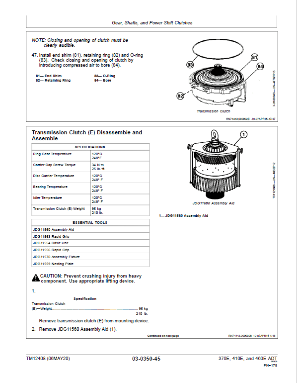 John Deere 370E, 410E, 460E Dump Truck Technical Manual (S.N. E634583 – E668586 ) Workshop Guide