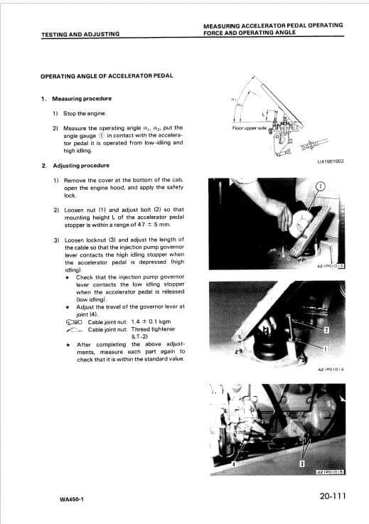 Komatsu WA450-1 Wheel Loader Service Manual Workshop Guide