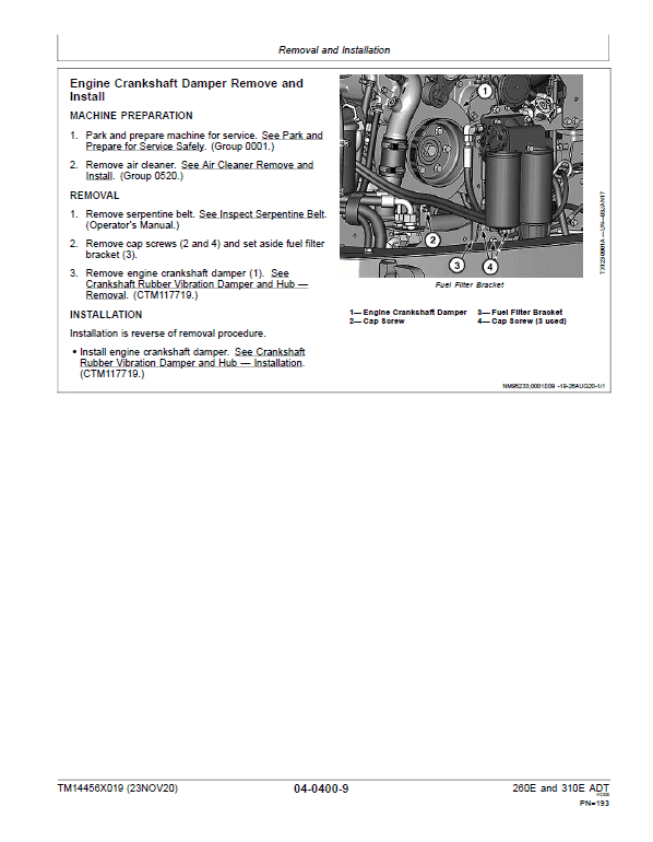 John Deere 260E, 310E Articulated Dump Truck Technical Manual (S.N. F708125 – ) Workshop Guide