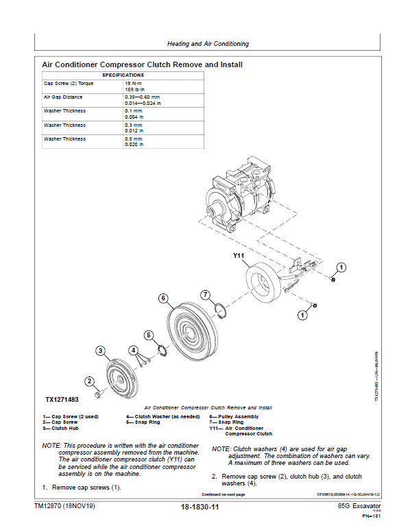 John Deere 85G Excavator Repair Technical Manual (S.N after J017001 – ) Workshop Guide