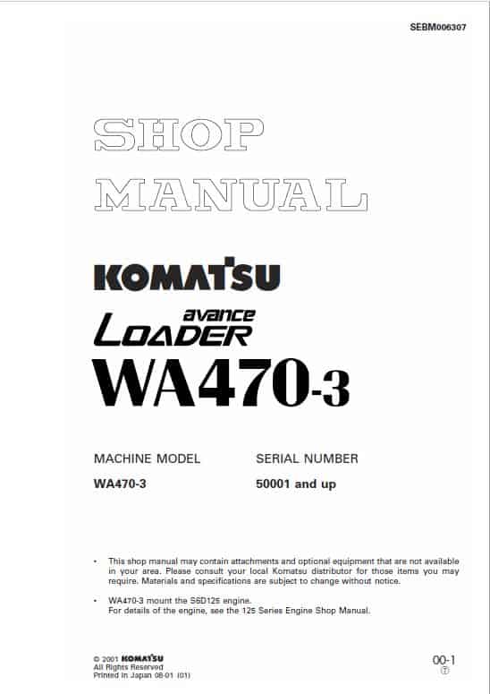 Komatsu WA470-3 Wheel Loader Service Manual Workshop Guide