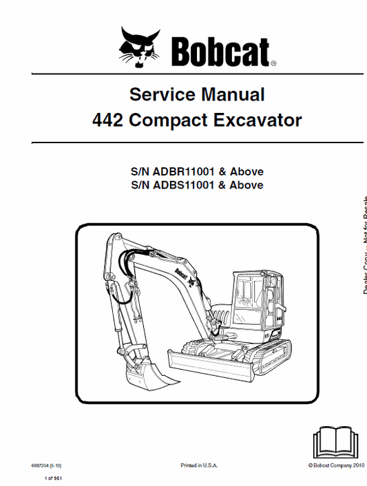Bobcat 442 Excavator Repair Service Manual Workshop Guide