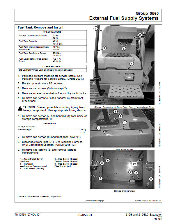 John Deere 210G, 210GLC Excavator Repair Manual (PIN: 1FF210GX_ C520001 & D520001- ) Workshop Guide