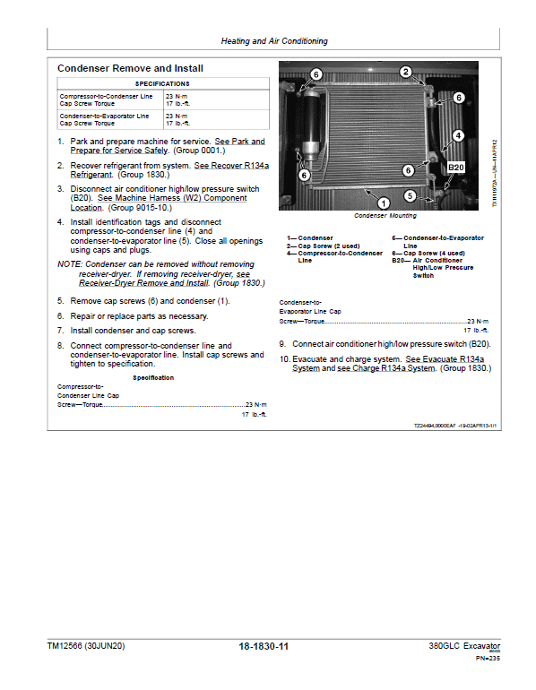 John Deere 380GLC Excavator Repair Technical Manual (S.N after E900001 – ) Workshop Guide