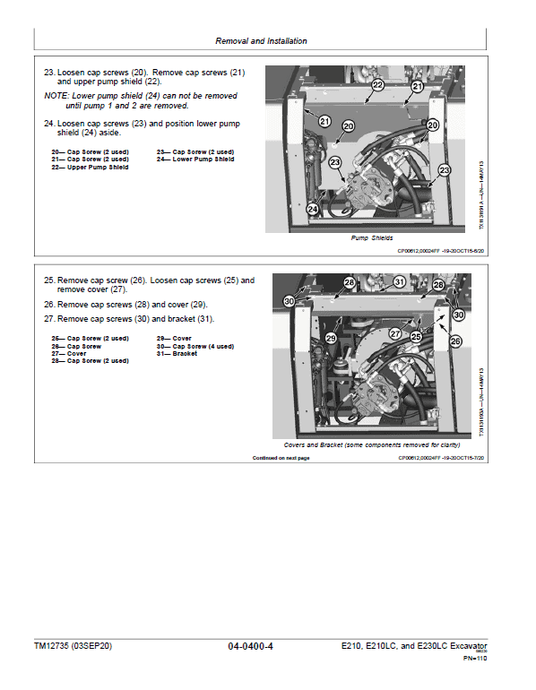 John Deere E210, E210LC, E230LC Excavator Technical Manual (S.N after C400021 & D400202) Workshop Guide