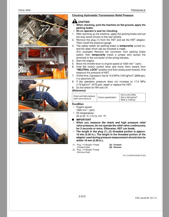 Kubota ZG332 Zero Turn Mower Workshop Repair Manual