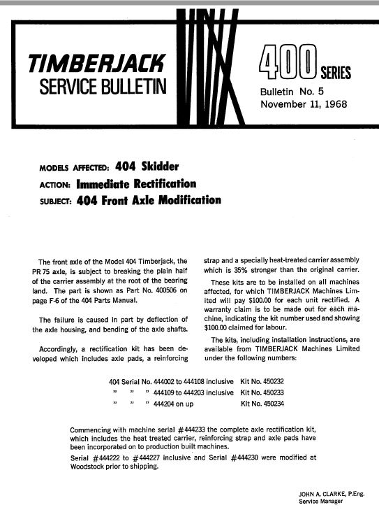 Timberjack 404 Skidder Service Repair Manual (Year 1967-1975, SN 444001-446249) Workshop Guide