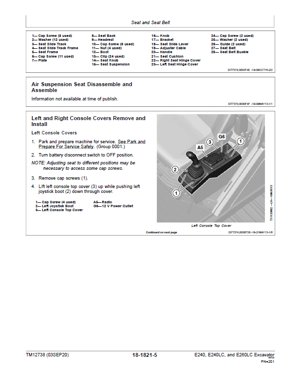 John Deere E240, E240LC, E260LC Excavator Technical Manual (S.N after C500201 & D500201) Workshop Guide