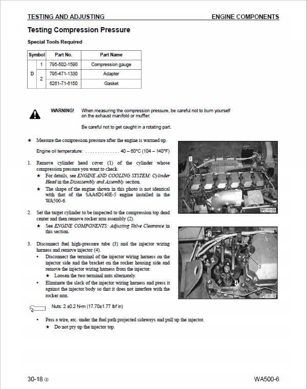 Komatsu WA500-6, WA500-6R, WA500-6, WA500-6RR Wheel Loader Service Manual Workshop Guide