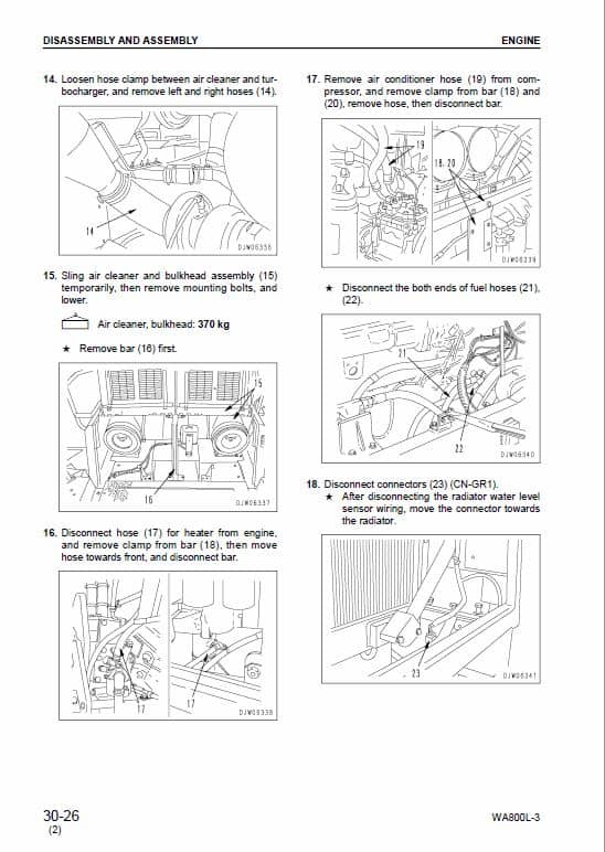 Komatsu WA800L-3 Wheel Loader Service Manual Workshop Guide