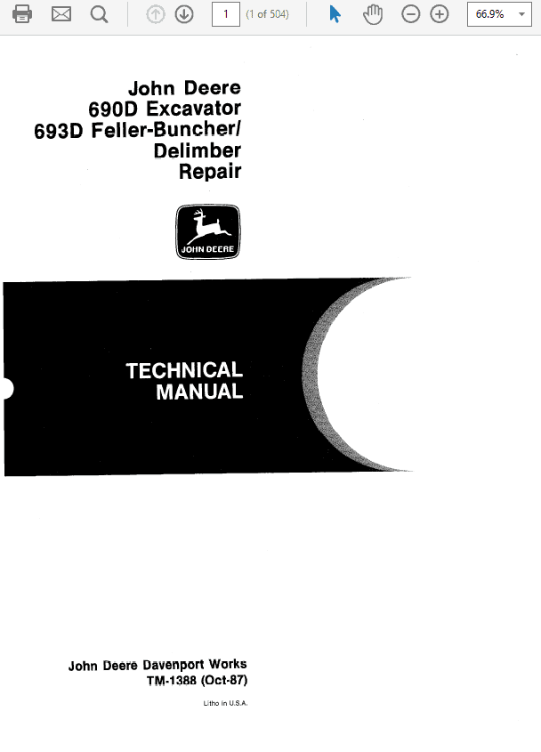 John Deere 690D, 693D Excavator Repair Technical Manual (TM1387) Workshop Guide