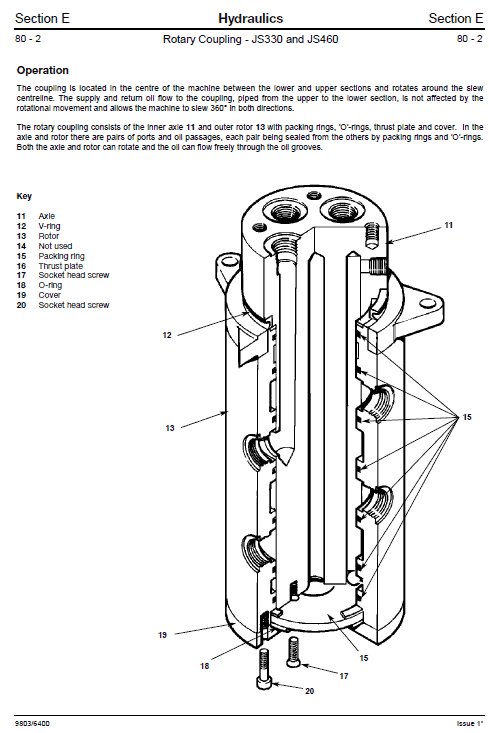 JCB JS330, JS450, JS460 Manual Tracked Excavator Service Manual Workshop Guide