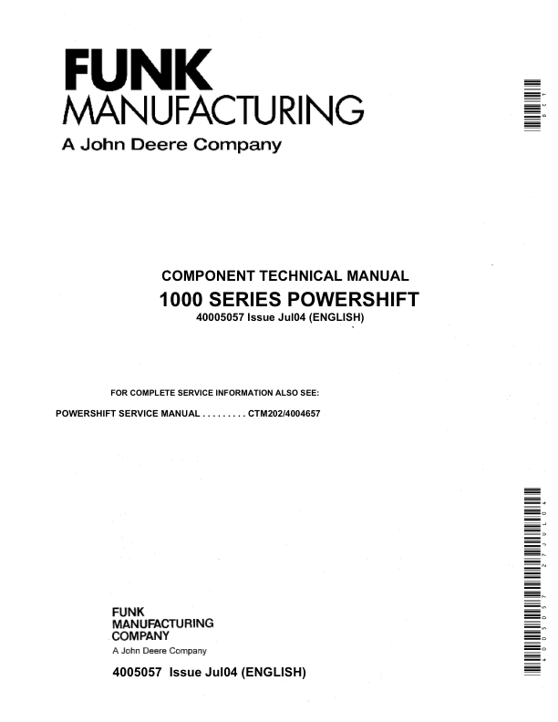 John Deere 1000, 1700, 4000 Series Long and Short Drop Powershift Transmission Component Technical Manual (CTM202 & 4005057) Workshop Guide