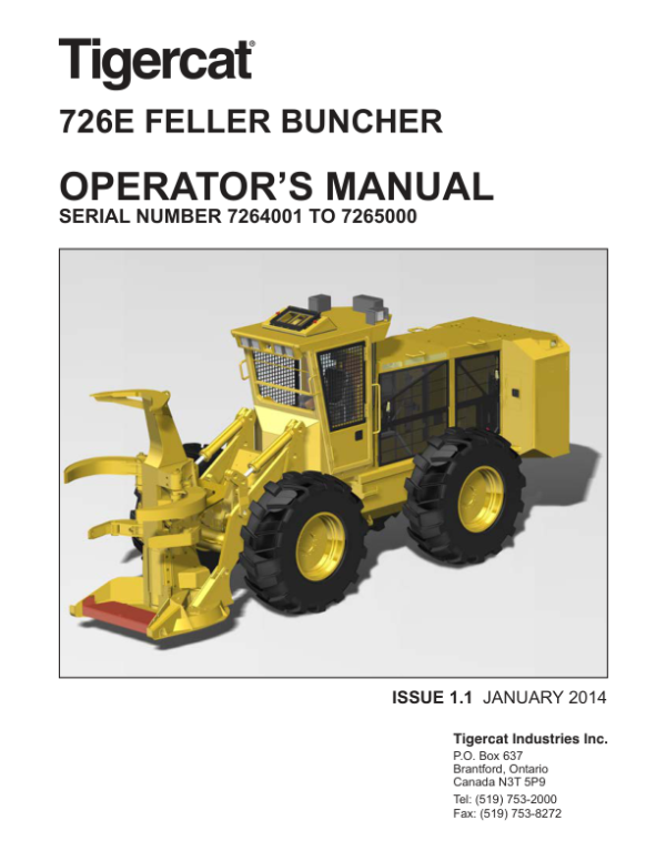 Tigercat 726E Feller Buncher Repair Service Manual (SN 7262501 – 7265000)
