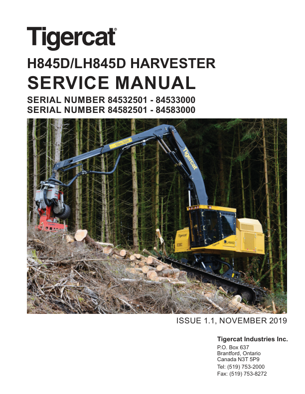 Tigercat H845D, LH845D Harvester Repair Service Manual (84532501 –  84583000)