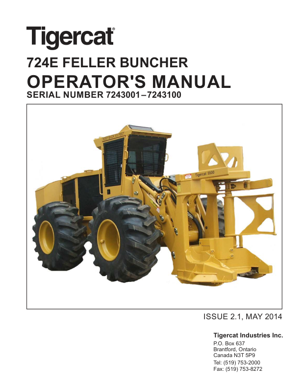 Tigercat 724E Feller Buncher Repair Service Manual (SN 7241001 – 7243100)
