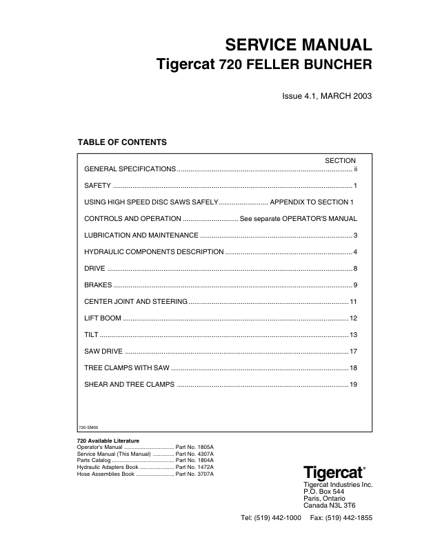 Tigercat 720 Feller Buncher Repair Service Manual (SN 7200101 – 7201660)