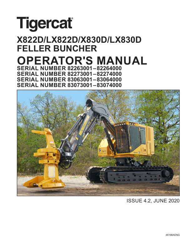 Tigercat X822D, LX822D, X830D, LX830D Feller Buncher Repair Service Manual