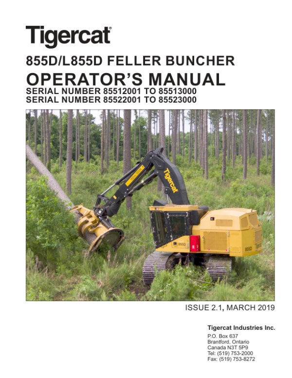 Tigercat 855D, L855D Feller Buncher Repair Service Manual