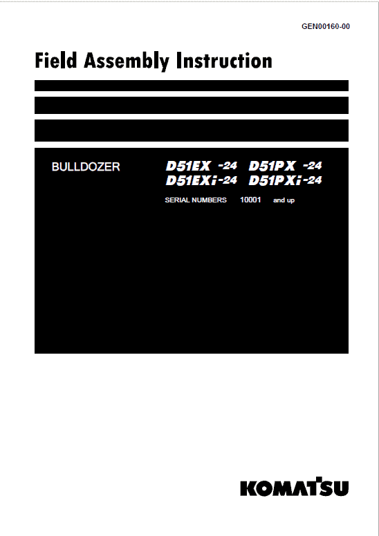Komatsu D51EX-24, D51PX-24 Dozer Service Manual Workshop Guide