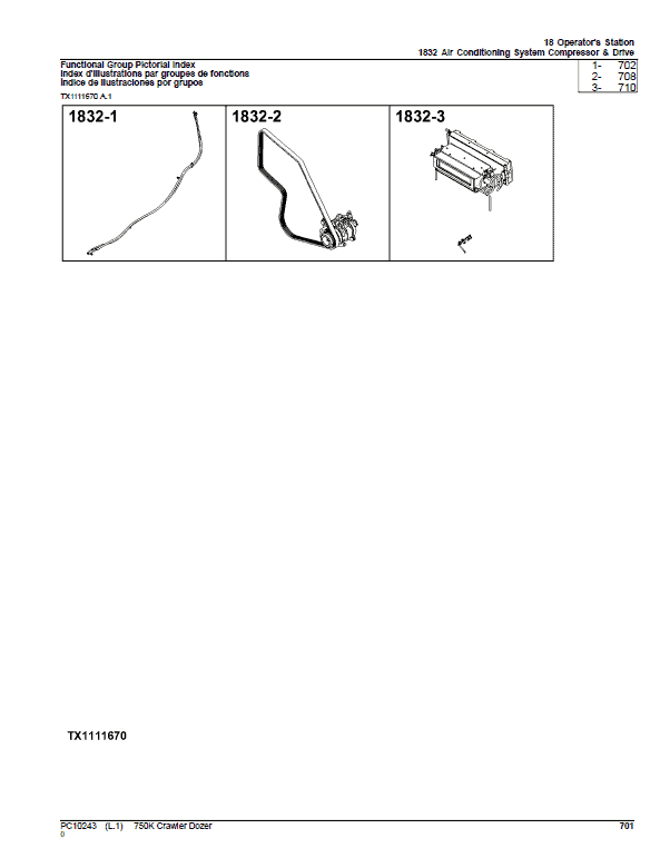 John Deere 750K Crawler Dozer Parts Catalog (SN. from E216966 – E270478) Workshop Guide