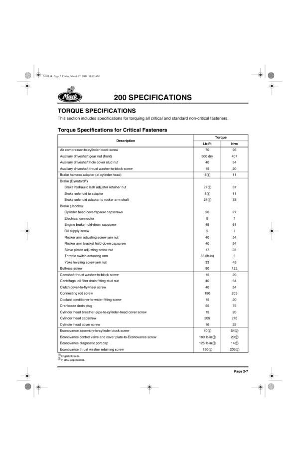 Mack E7 Engine Service Manual Workshop Guide