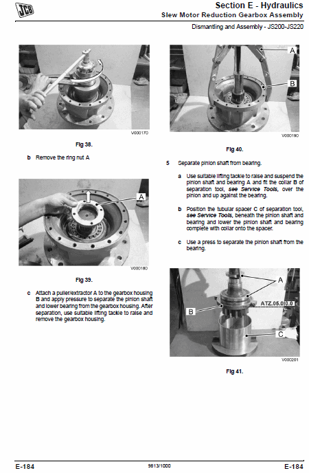 JCB JS115, JS130, JS145, JS160, JS180, JS200, JS210, JS220 Excavator Manual Workshop Guide