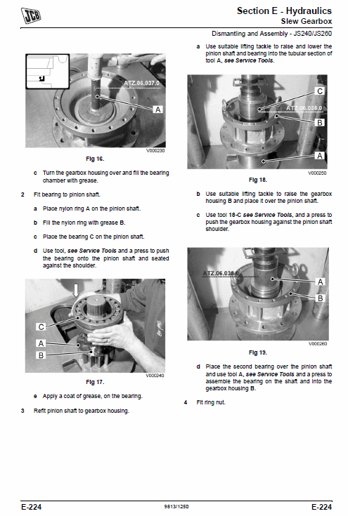 JCB JS240, JS260, JS330, JS360 Tier 4 Tracked Excavator Service Manual Workshop Guide