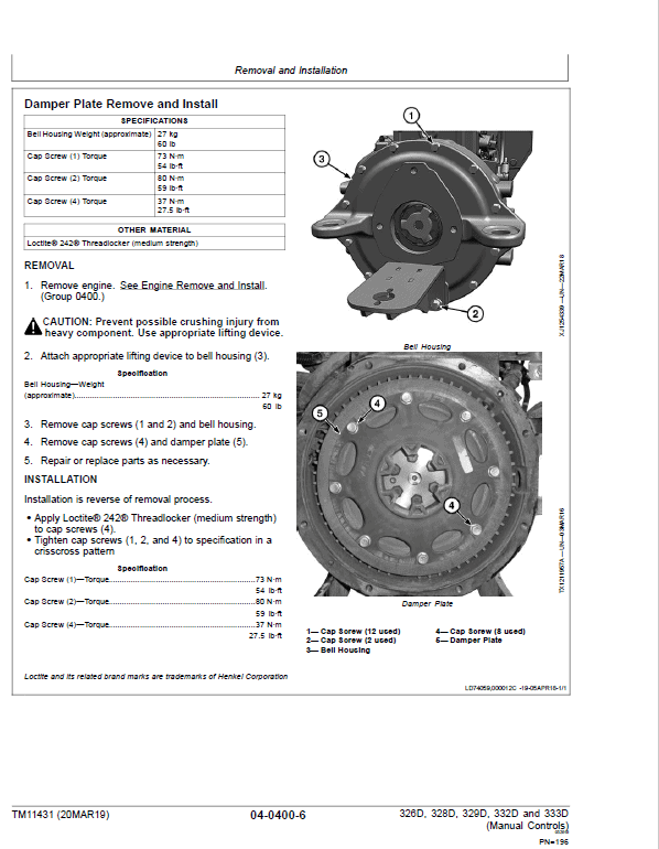 John Deere 326D, 328D, 332D SkidSteer Loader Technical Manual (Manual Controls) Workshop Guide