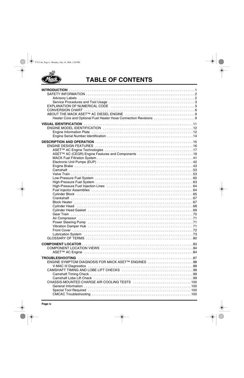 Mack ASET-AC (CEGR) Engine Service Manual Workshop Guide