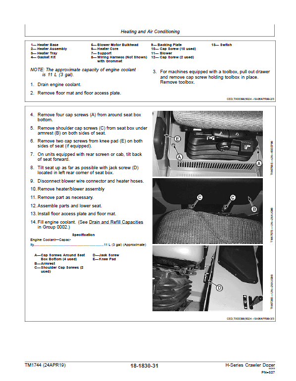John Deere 450H, 550H, 650H Crawler Dozer Technical Manual (TM1743 and TM1744) Workshop Guide