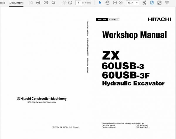 Hitachi ZX60USB-3, ZX60USB-3F Excavator Service Repair Manual Workshop Guide