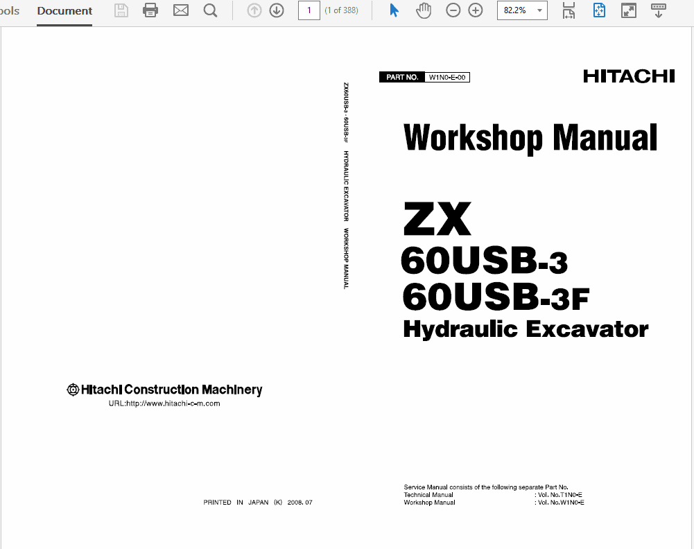 Hitachi ZX60USB-3, ZX60USB-3F Excavator Service Repair Manual Workshop Guide