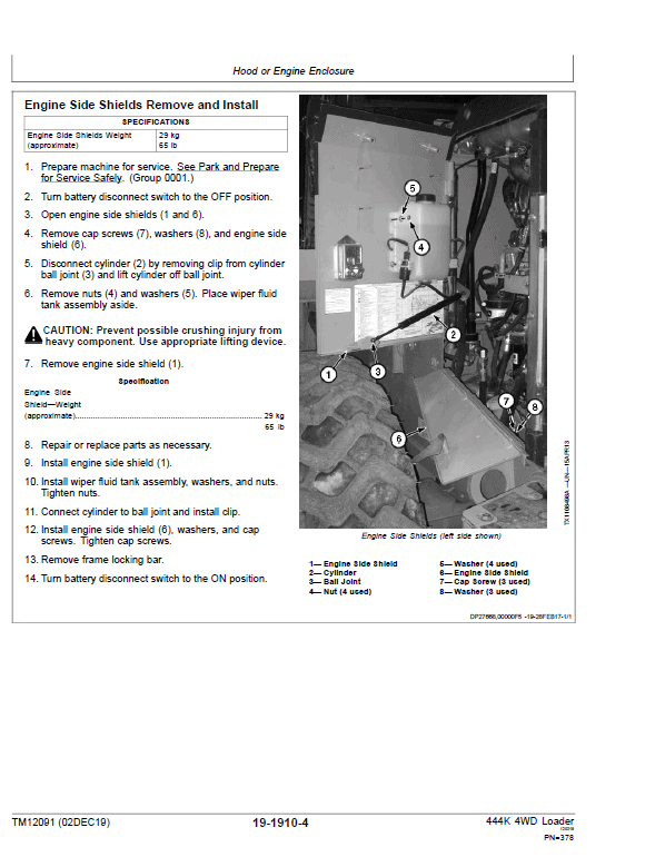 John Deere 444K 4WD Loader Engine 4045HDW56 iT4 Technical Manual (SN. 642101 – 670307) Workshop Guide
