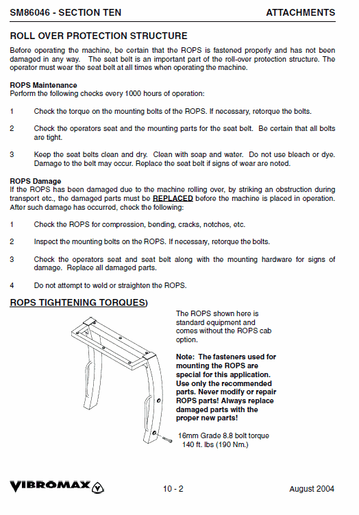 JCB Vibromax VM46 Single Drum Roller Service Manual Workshop Guide