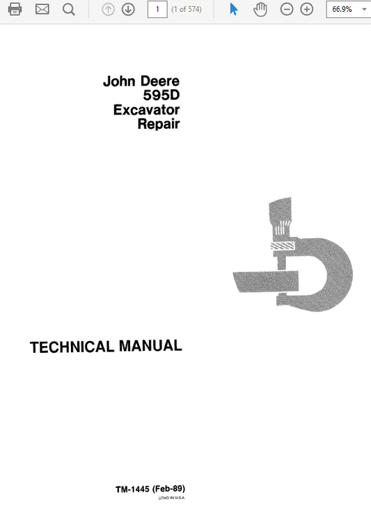 John Deere 595D Excavator Technical Manual (TM1444 and TM1445) Workshop Guide